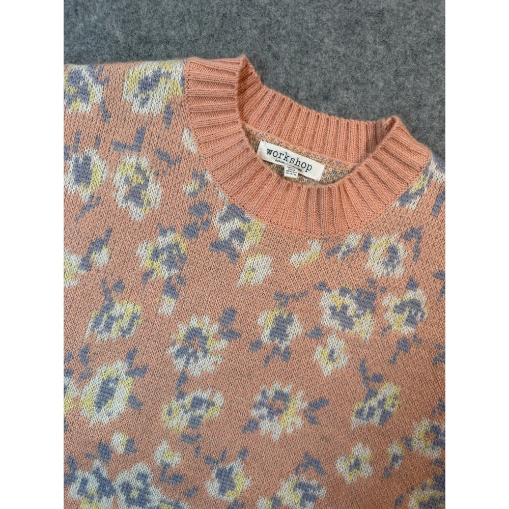 Workshop Republic Clothing Peach Floral Knit Crewneck Sweater XS Womens‎